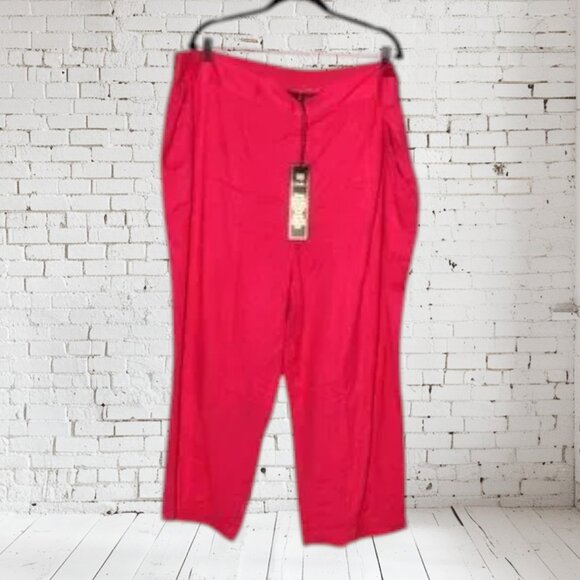 NWT DG2 Diane Gilman Stretch Linen-Blend Crop Pant HOT PINK Women’s Plus Size 3X - Picture 2 of 6